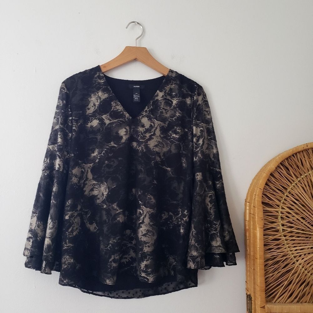 Alfani Swiss Dot Bell Sleeve Blouse